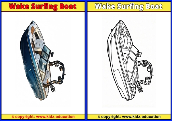 Wake Surfing Boat - Printable Coloring Page for Kids
