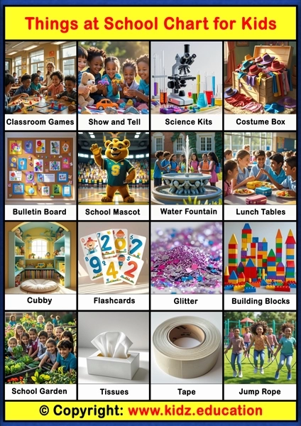 Things at School Chart -3 | Printable Educational Chart for Kids