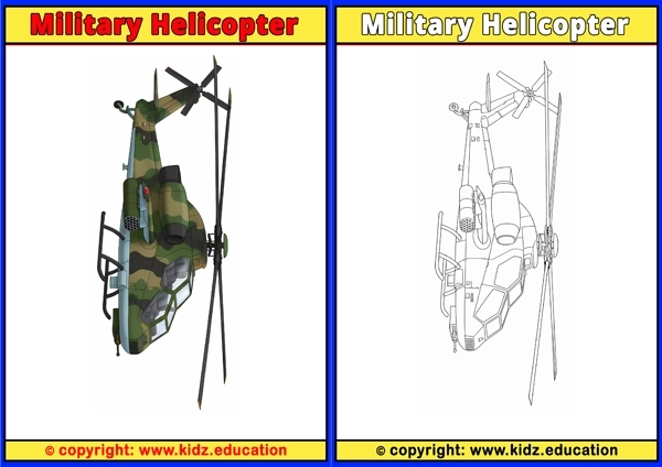 Military Helicopter - Printable Coloring Page for Kids